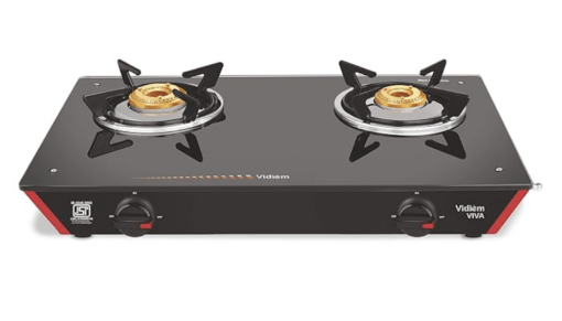 Vidiem Gas Stove G2 166 A (Black) | 2 Burner Gas Stove | Manual Ignition | 8mm Toughened Glass Top Gas Stove | Safety, Reliability, High Efficiency | ISI Certified | 2 years warranty